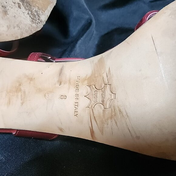 Classiques Entier Red Strappy Heels Size 8B | Italian Leather 8 Inch Dress Sanda - Picture 7 of 8